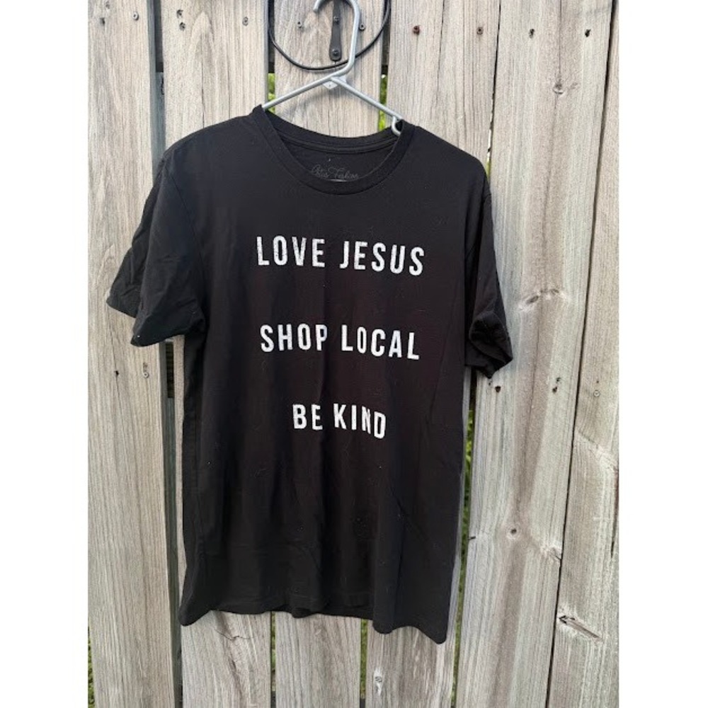 Faith Lotus Fashion T-Shirt Unisex M Black Love Jesus Shop Local Be Kind Graphic